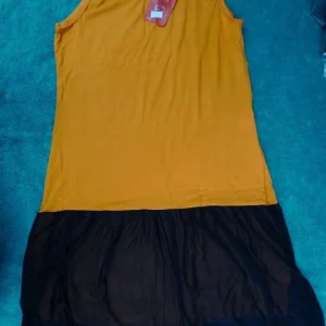 3913 yellow and black sleeveless vest dress